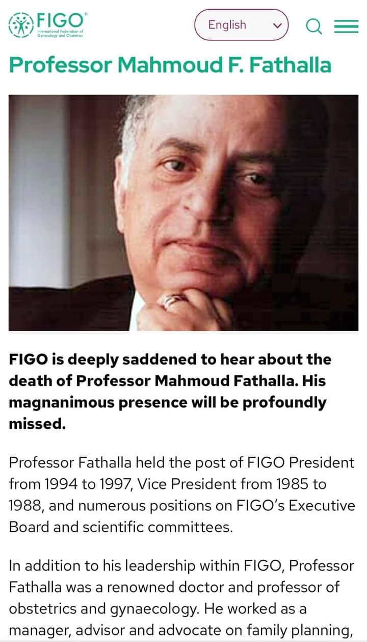 The International Federation of Gynecology and Obstetrics mourns Dr. Mahmoud Fahmy Fathallah