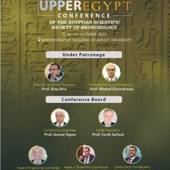 An invitation to all doctors of chest diseases, internal medicine, intensive care and pediatrics to register and attend for free in the conference hall in the administrative building of Assiut University UPPEREGYPT CONFERENCE OF THE EGYPTIAN SCIENTIFIC SOCIETY OF BRONCHOLOGY 16-17 OCTOBER 2023