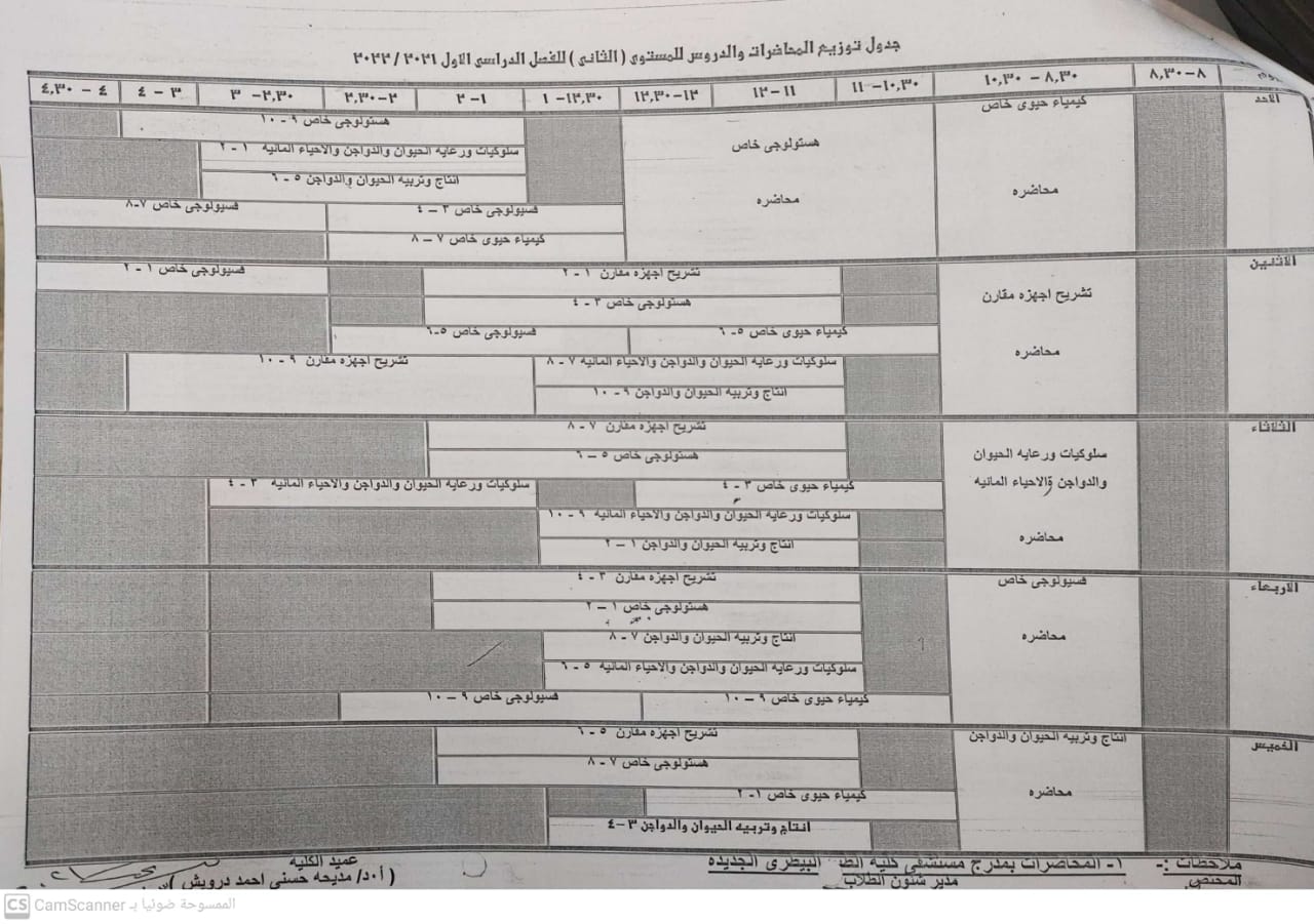 Distribution schedule of lectures and lessons, level two, first academic year 2022/2021